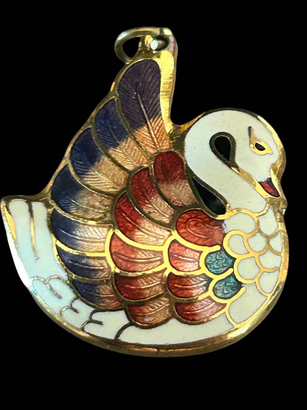 VTG CLOISONNÉ ENAMEL JEWELRY EGG PENDANT -SWAN